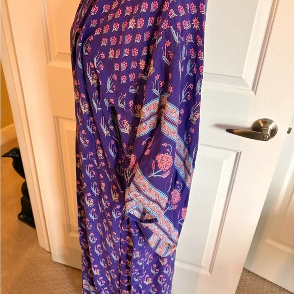 Spell Purple Floral Maxi Kimono with Pink & Light Blue Accents EC - Picture 5 of 8